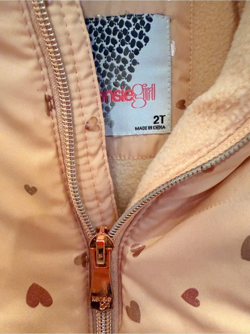 Kensie Girl Peach Heart-Print Puffer Jacket with Hood